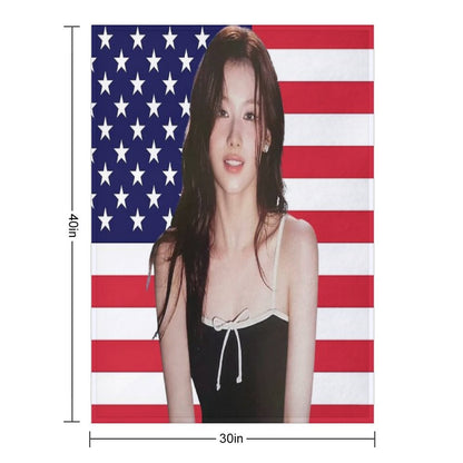 Kpop Sana Twice USA Flag Funny Kpop Throw Blanket