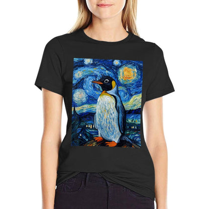 Penguin Bird - Van Gogh Style - Starry Night T-Shirt