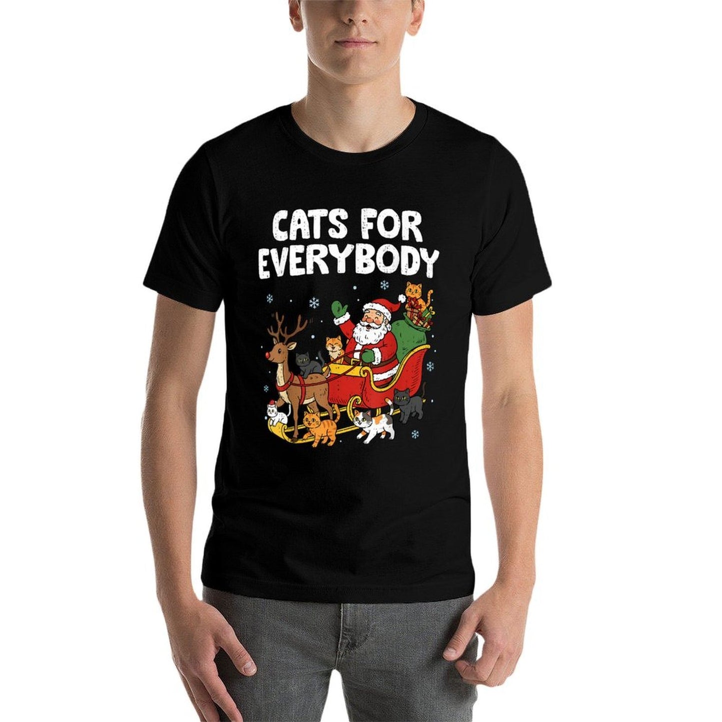 Cats for Everybody Christmas Funny Santa Cat Lover Meow Xmas  Ribbed Collar T-Shirt