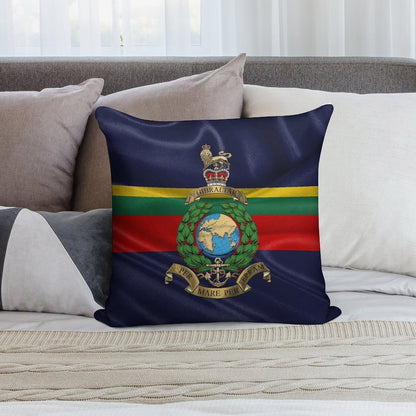 Royal Marines - RM Badge over Royal Marine Flag Soft High-Density Material Throw Pillow