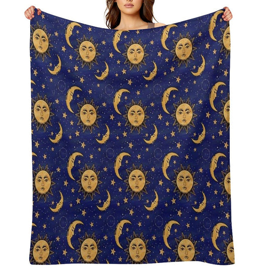 Vintage Moon And Sun Stars Celestial Throw Blanket