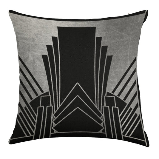 Silver Art Deco Design Linen Throw Pillow Cover