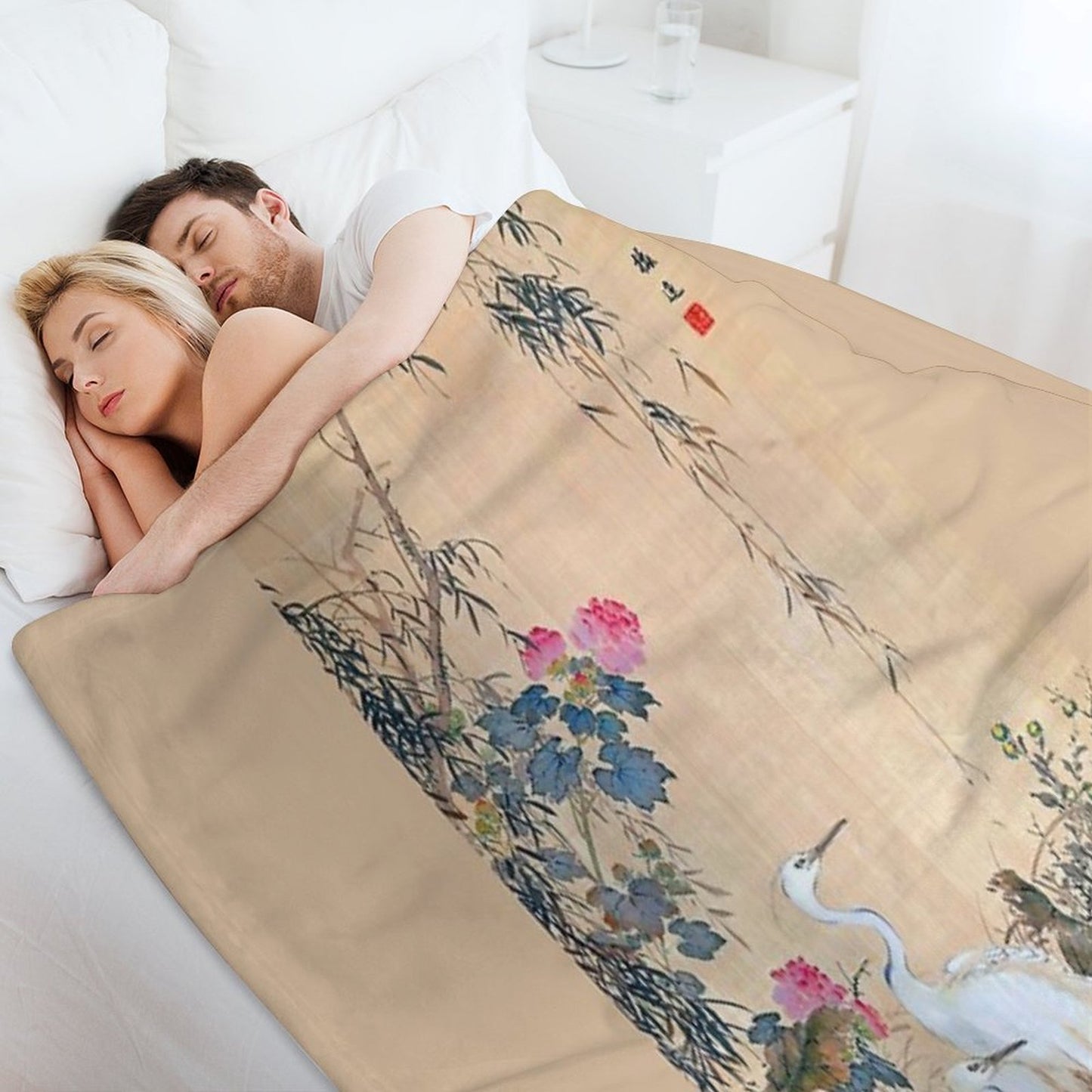 Egrets, Peonies, And Willows (Restored Japanese Artwork) Throw Blanket