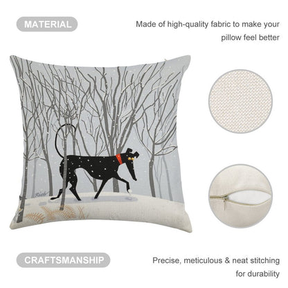Winter Hound Linen Throw Pillow Cover