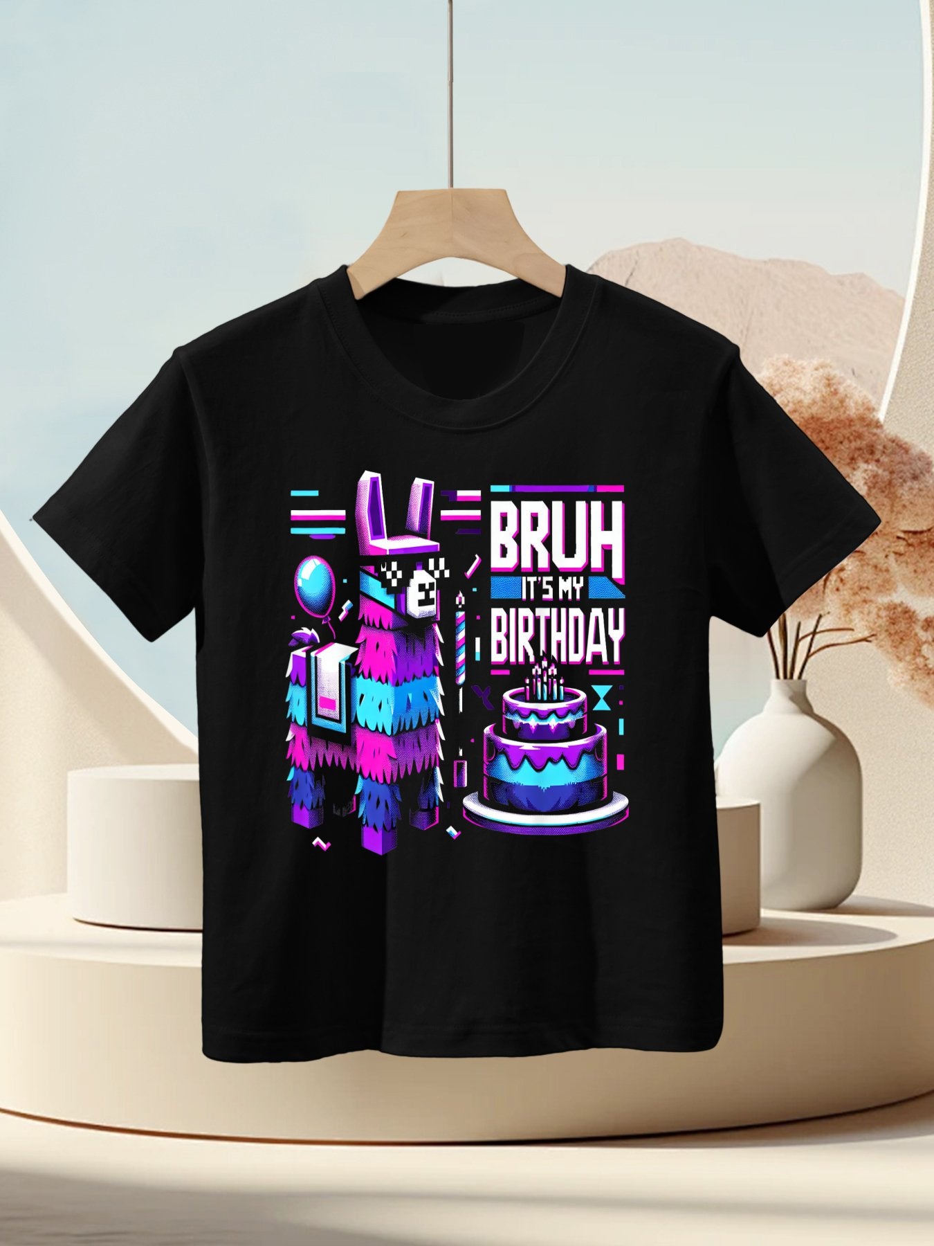 Bruh Its My Birthday Llama Pinata Boy Girl Family Party Bday Kids T-Shirt
