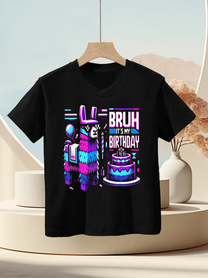Bruh Its My Birthday Llama Pinata Boy Girl Family Party Bday Kids T-Shirt