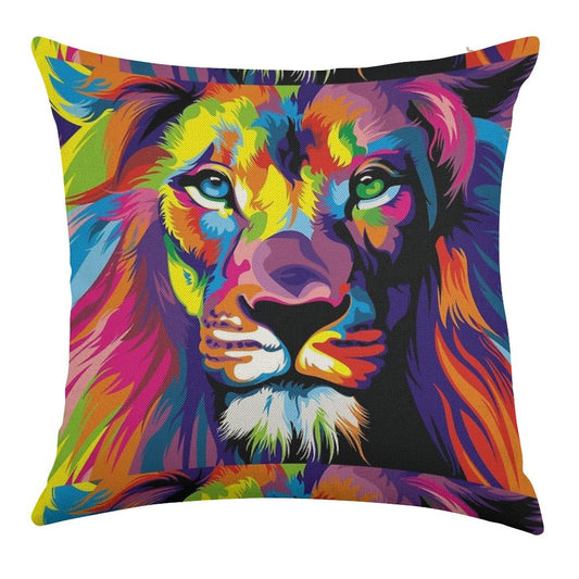 Banksy Rainbow Lion Graffiti Pop Art Painting Linen Throw Pillow Cover