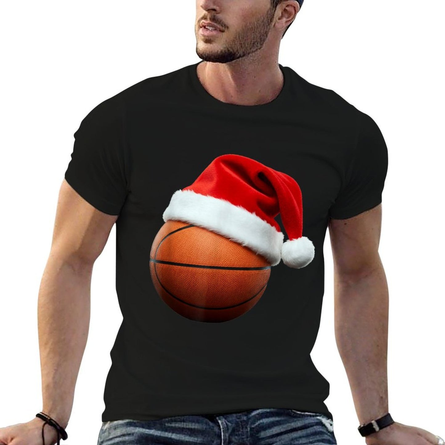 Basketball Christmas Hat Funny Holiday Sports Bball  Eco-friendly Material T-Shirt