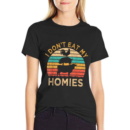 Vegetarian I Don&#39;t Eat My Homies Funny Vegan Retro T-Shirt