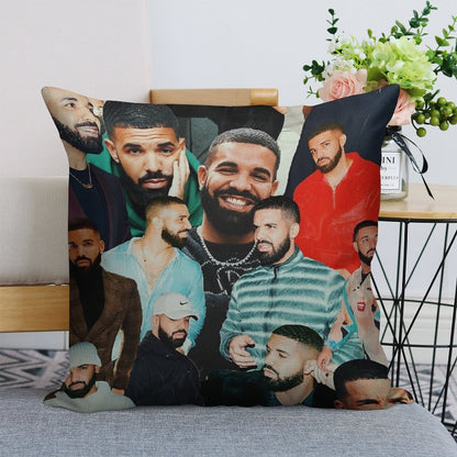 Drake Collage Linen Throw Pillow Cover
