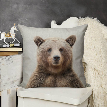 Grizzly Bear - Colorful Linen Throw Pillow Cover