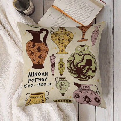 Minoan Pottery Linen Throw Pillow Cover