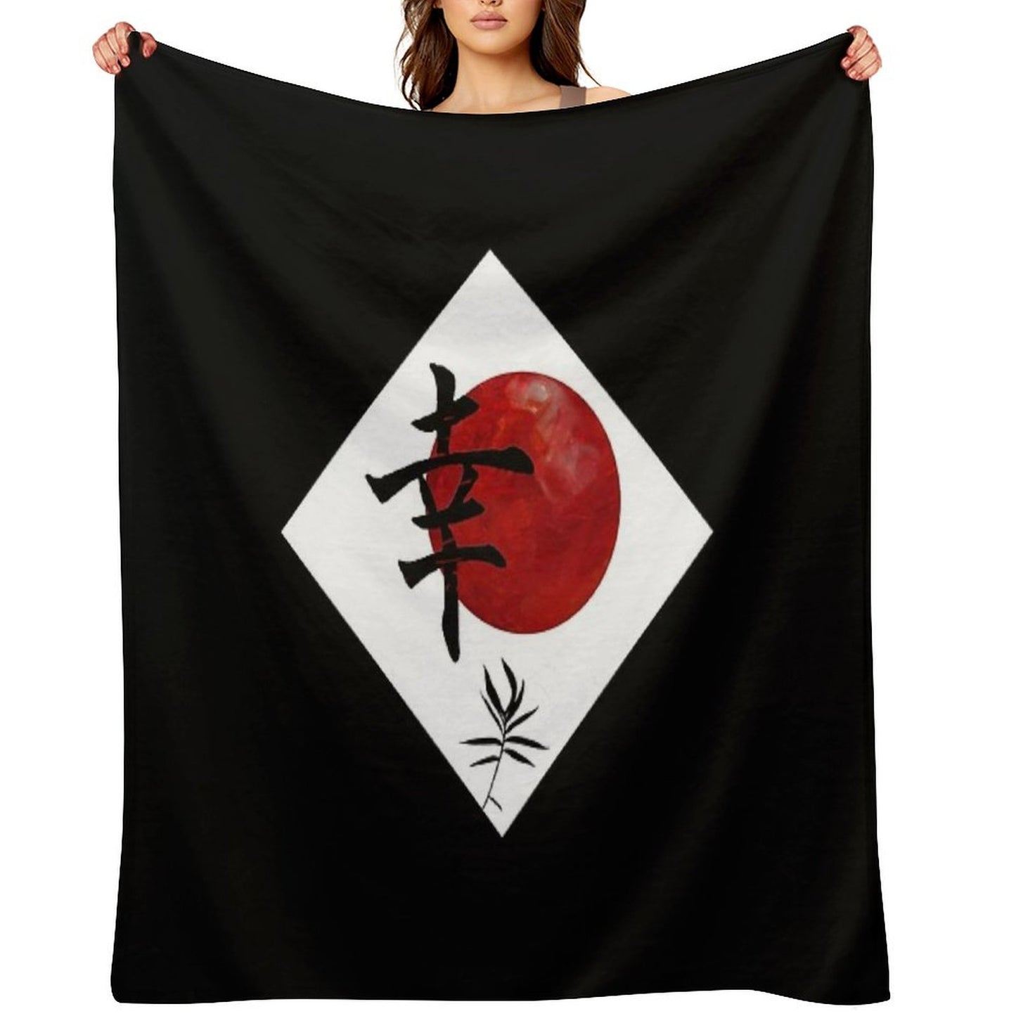 Happiness in Kanji Throw Blanket
