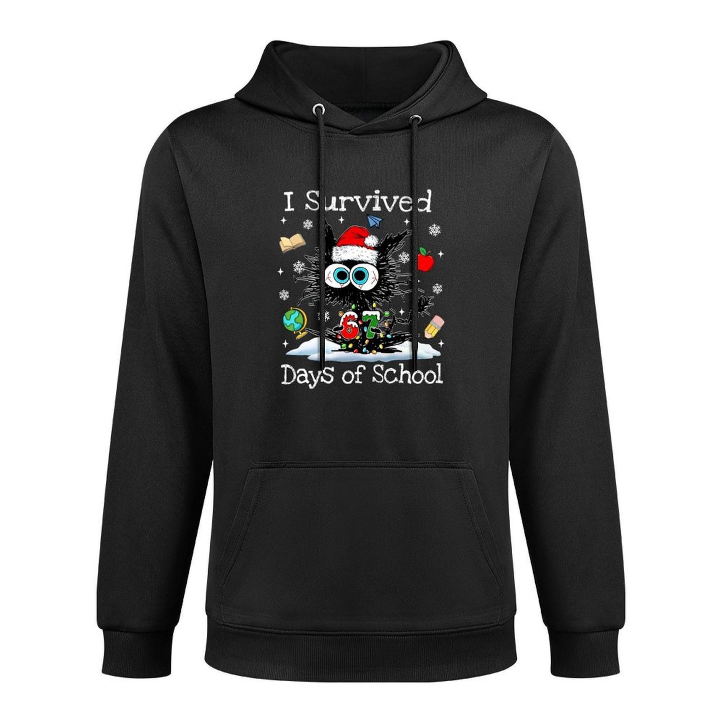 Funny Black Cat Christmas I Survived 67 Days of School Moisture-Wicking Hoodie