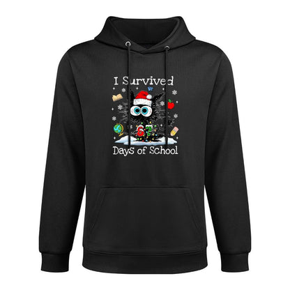 Funny Black Cat Christmas I Survived 67 Days of School Moisture-Wicking Hoodie
