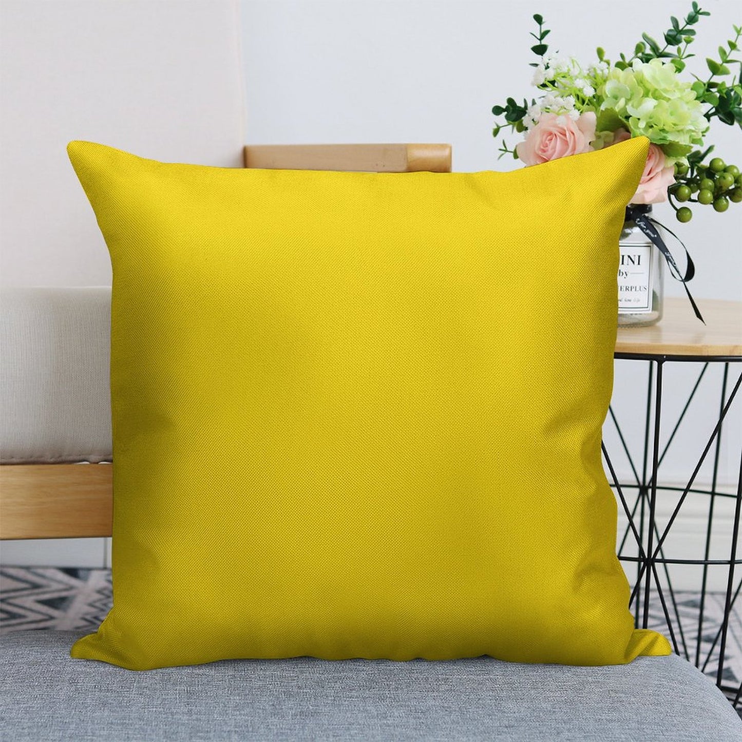 Preppy Summer Happy Sunflower Pastel Lemon Yellow Linen Throw Pillow Cover