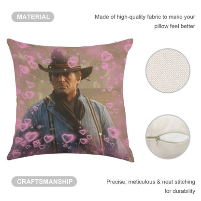Arthur Morgan Hearts Linen Throw Pillow Cover