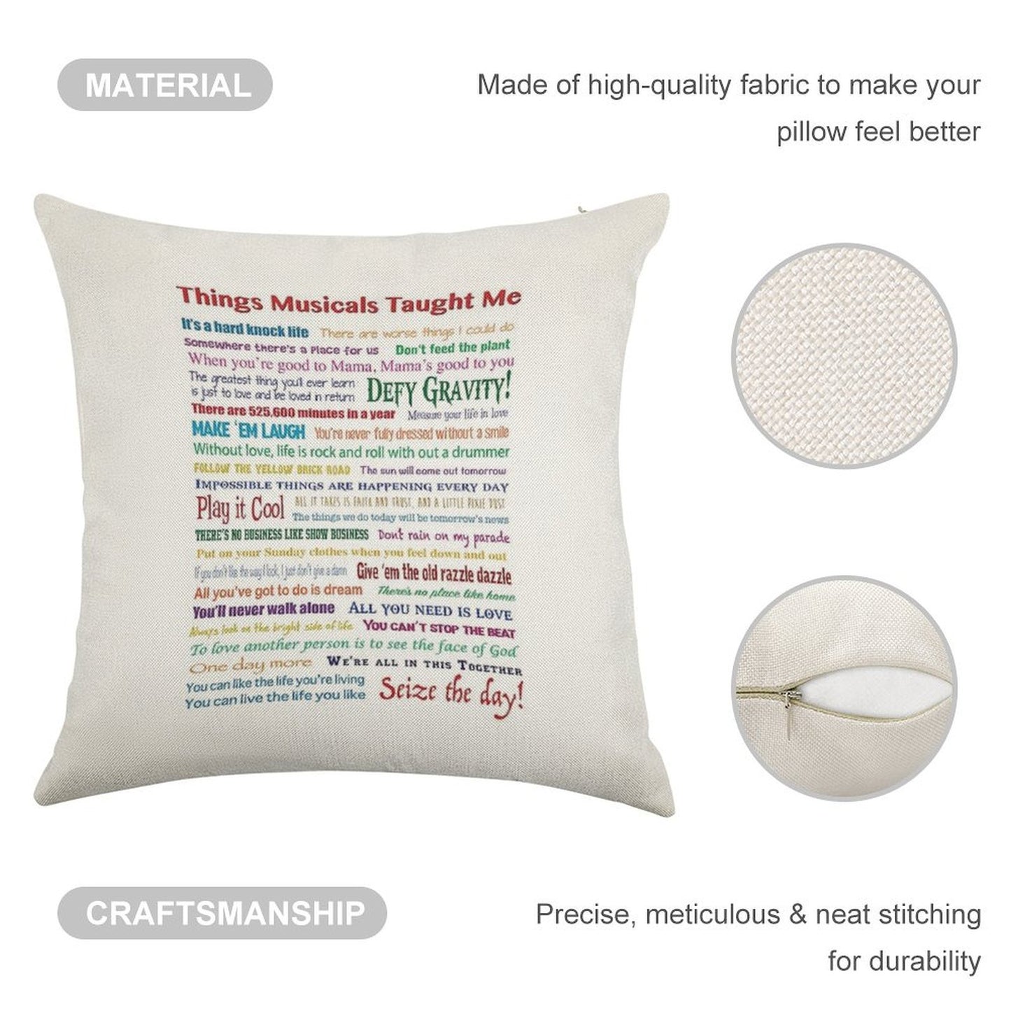 Things Musicals Taught Me Linen Throw Pillow Cover