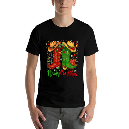 Howdy Christmas Merry Christmas Western Cowboy Cowgirl Boots  Heathered Texture T-Shirt