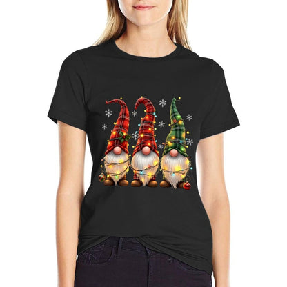Three Gnomes Men Women Buffalo Plaid Red Christmas  Oversized Silhouette T-Shirt