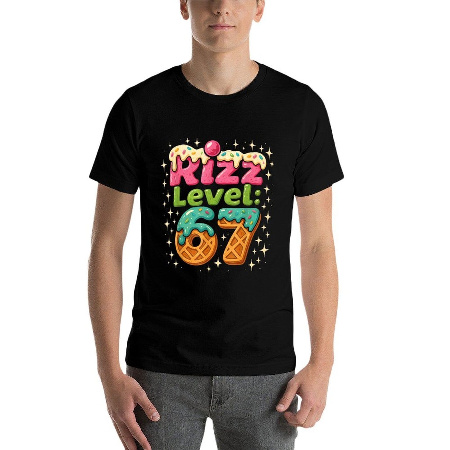 Rizz Level 67 - Funny Cool Waffle Style Gamer  Stretchy T-Shirt