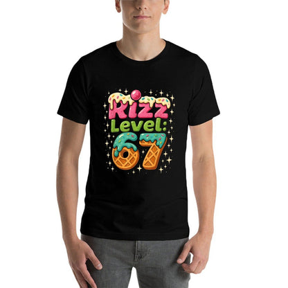 Rizz Level 67 - Funny Cool Waffle Style Gamer  Stretchy T-Shirt