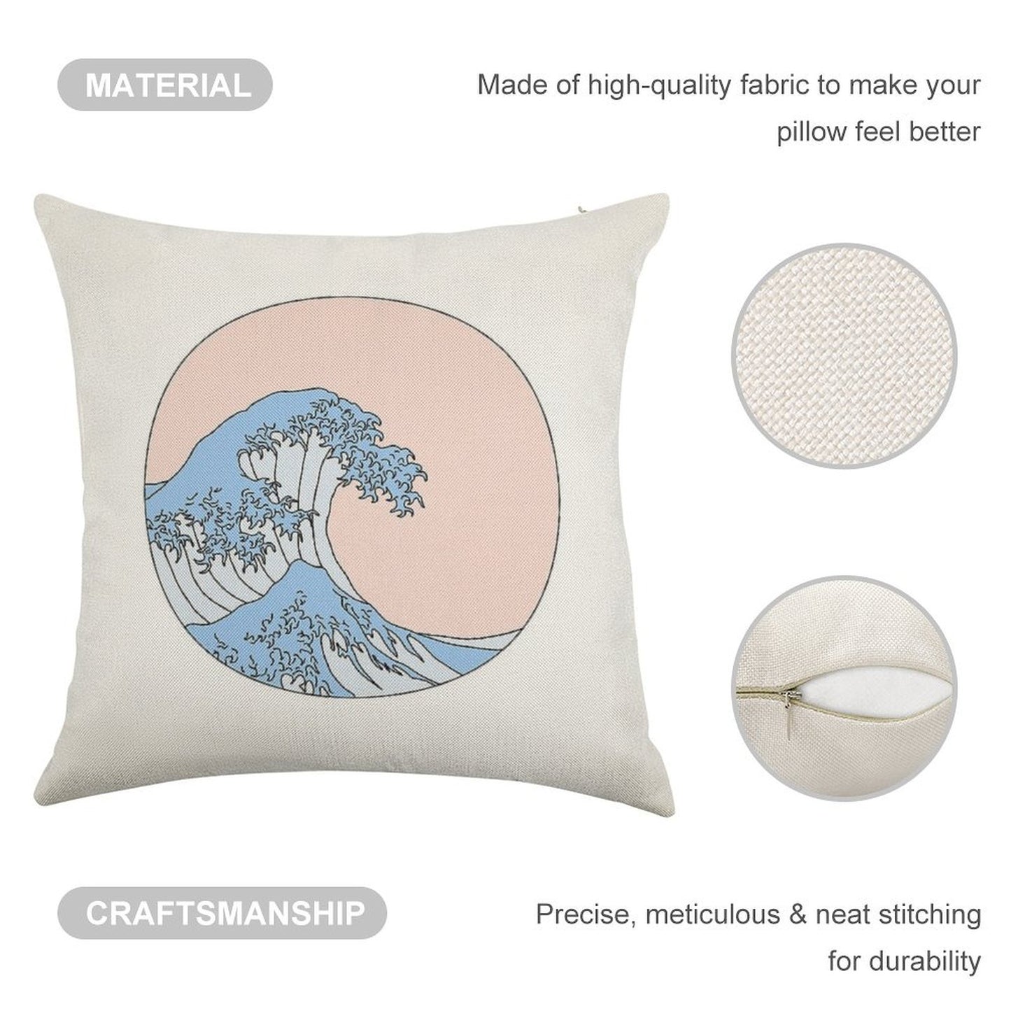 Aesthetic Wave Linen Throw Pillow Cover