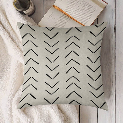Boho Big Arrows in White And Black Linen Throw Pillow Cover