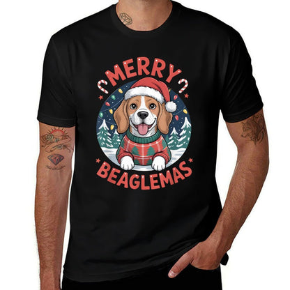 Merry Beaglemas Funny Beagle Dog Lover Christmas Holiday  Ribbed Collar T-Shirt