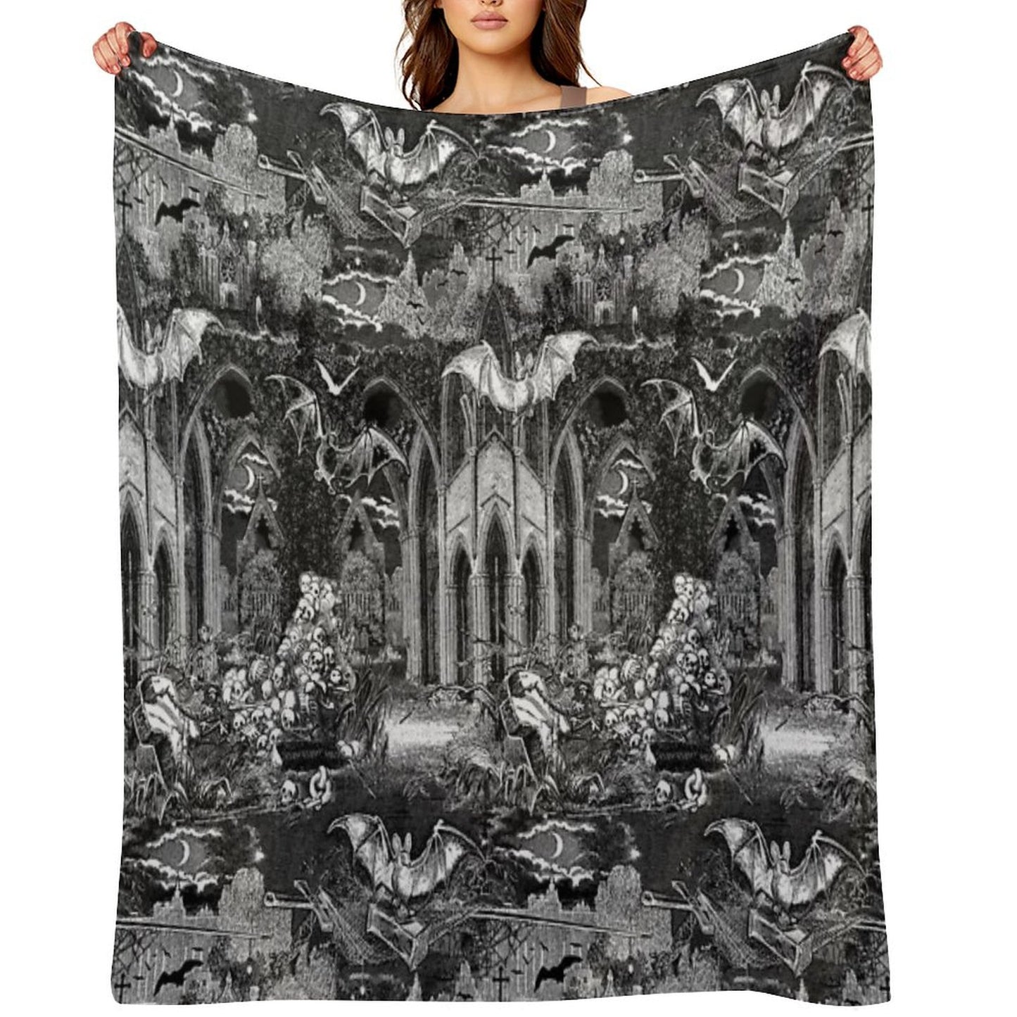 Dark Gothic Vampires Crypt Graves Bats Skulls Pattern by Moose Disco Throw Blanket