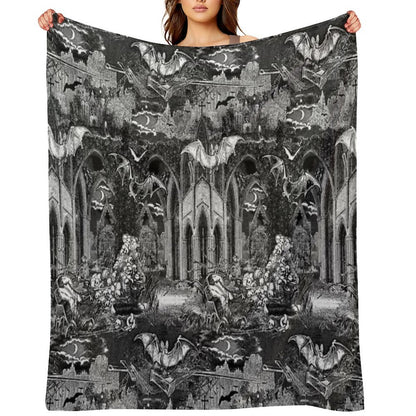 Dark Gothic Vampires Crypt Graves Bats Skulls Pattern by Moose Disco Throw Blanket