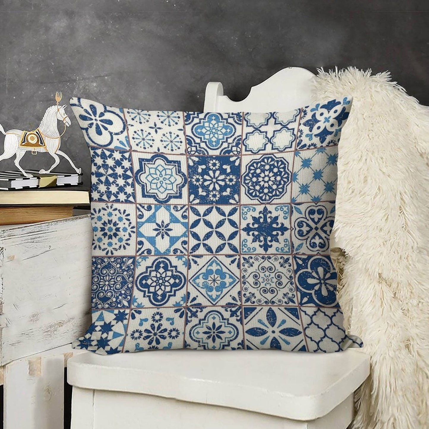Portuguese Azulejos Linen Throw Pillow Cover