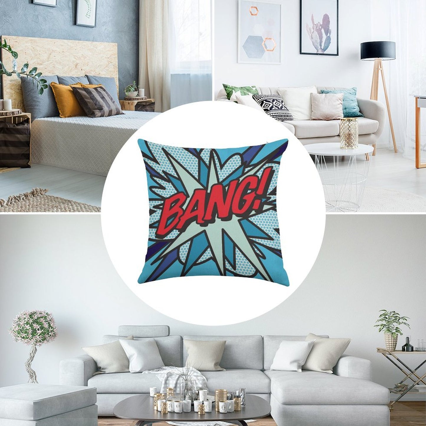 BANG Comic Book Pop Art Modern Fun Graphic Linen Throw Pillow Cover