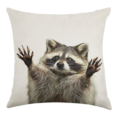 Racoon Linen Throw Pillow Cover