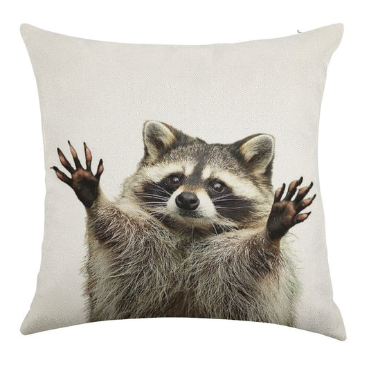 Racoon Linen Throw Pillow Cover