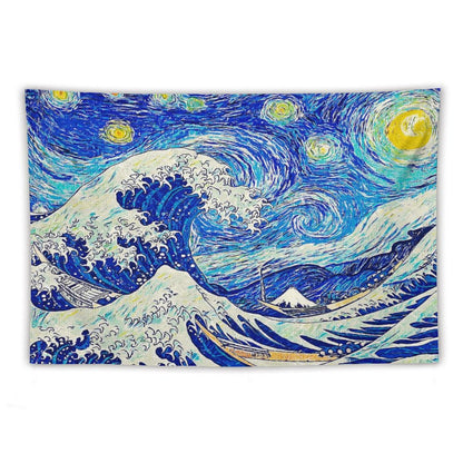 Starry Night Over The Great Wave Off Kanagawa Tapestry