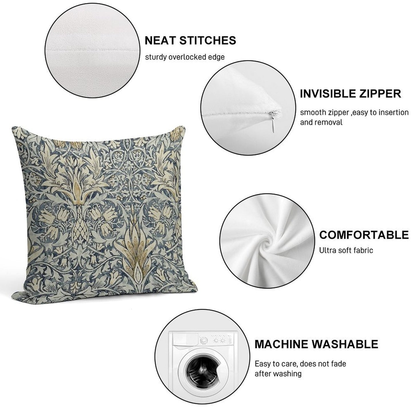 William Morris Snakeshead Pattern Soft Hidden Zipper Throw Pillow