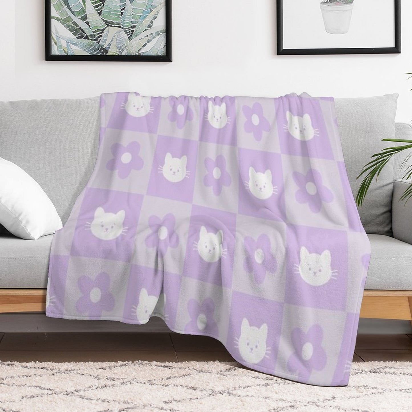 Kitten And Flowers Throw Blanket