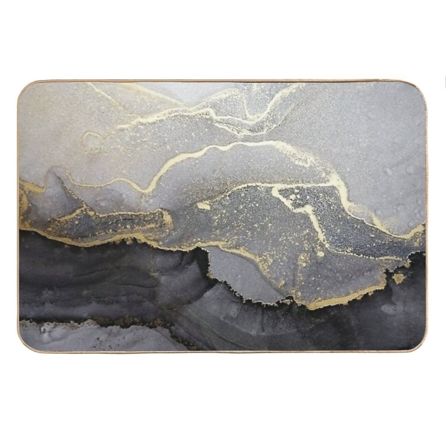 Elegant Black Gold Marble Ink Abstract Painting Bath Mat