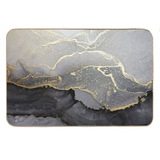Elegant Black Gold Marble Ink Abstract Painting Bath Mat