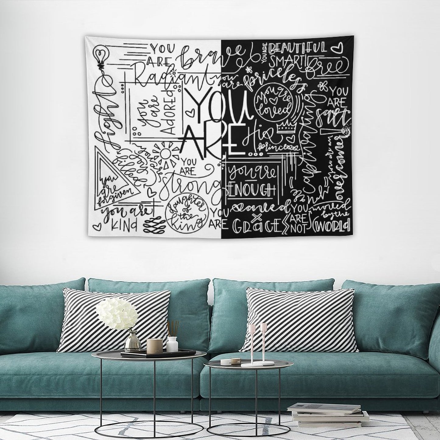 You Are Enough White & Black Tapestry