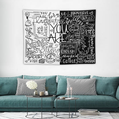 You Are Enough White & Black Tapestry