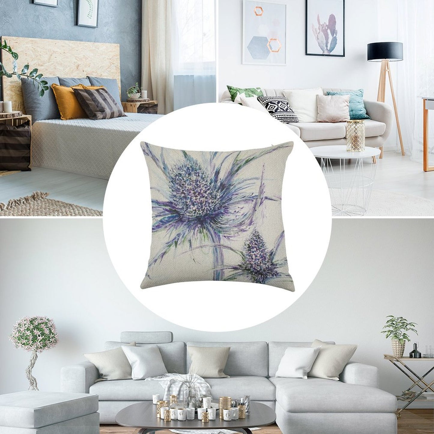 Wild Thistle Linen Throw Pillow Cover