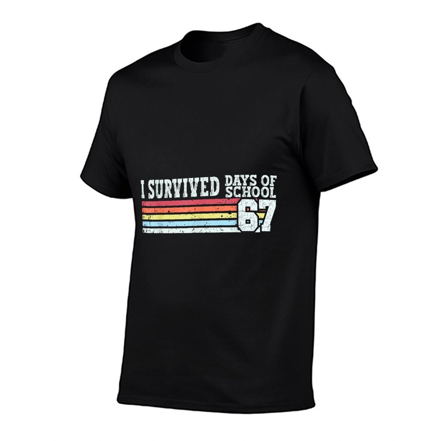 Funny Vintage I Survived 67 Days of School Teachers Students  Rolled Sleeves T-Shirt