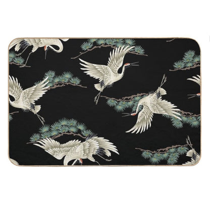 Japanese Cranes in Embroidered Style Bath Mat