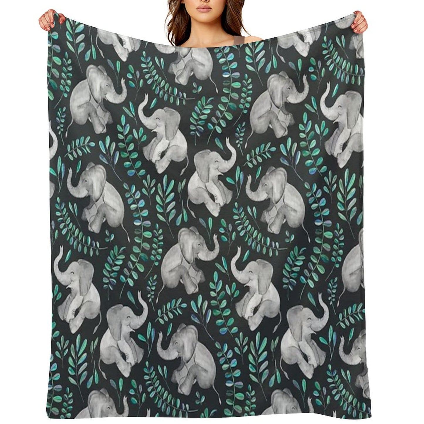 Laughing Baby Elephants – Emerald And Turquoise Throw Blanket