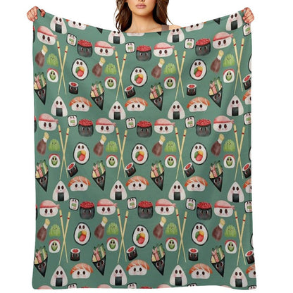 Kawaii Sushi Squad – Cute Japanese Food Illustration Throw Blanket