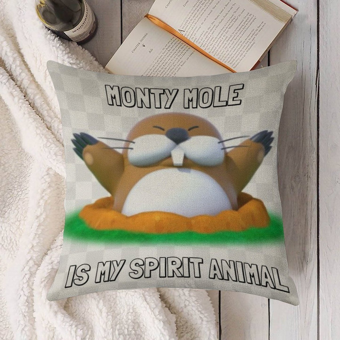 Monty Mole Is My Spirit Animal Linen Throw Pillow Cover