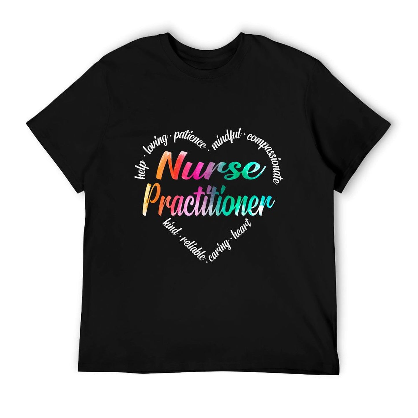Nurse Practitioner Heart Word Cloud Watercolor Rainbow T-Shirt