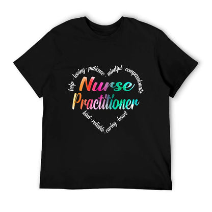 Nurse Practitioner Heart Word Cloud Watercolor Rainbow T-Shirt